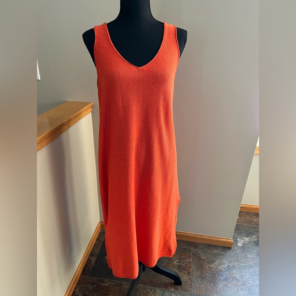 New womens cottagecore coral sweater V neck midi dress/ swim cover up. Medium